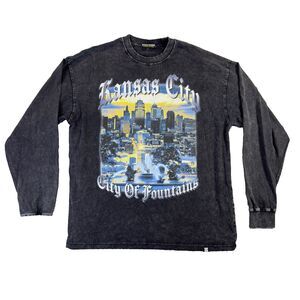 Kansas City City Of Fountains Shirt Large Black Washed Graphic Cotton MADE MOBB
